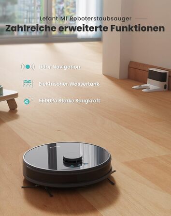 Робот-пилосос Lefant M1 з лазерною навігацією, функцією миття, 5500Pa, 8 зон заборони, керування через додаток/Alexa, для твердих підлог та шерсті тварин