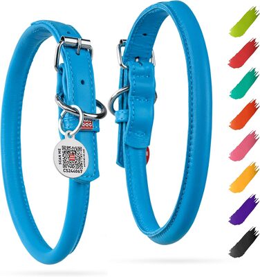 Нашийник для собак WAUDOG з натуральної шкіри, 20-25 см, 8 мм, блакитний