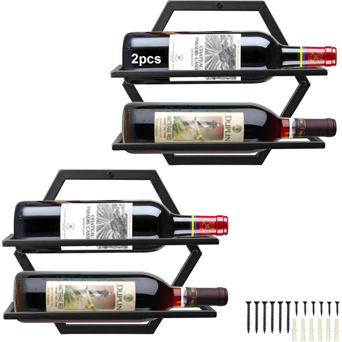 Metal Wall Mounted Wine Holder Stemware Glass Rack, 2Pcs Hanging Glass Wine Shelf Wall Mount Red Wine Shelf Organizer with 3 Stem Glass Holders for Home Kitchen Bar Display Decor (Bb)