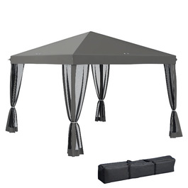 Outsunny Folding Gazebo, Folding Tent 3x3m with Side Walls incl. Carrying Bag Metal and Oxford light grey and black for Garden and Events