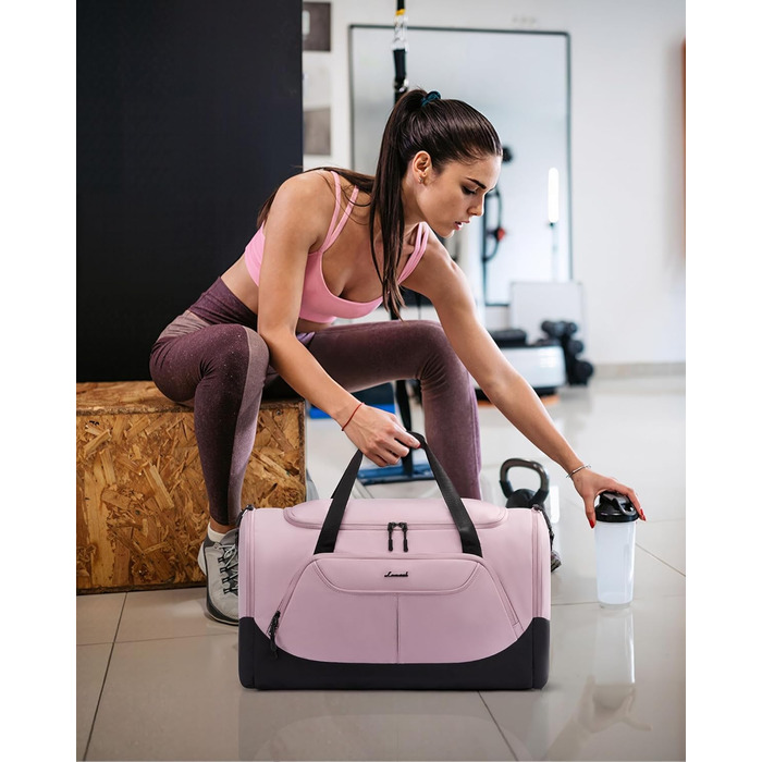 Спортивна сумка LOVEVOOK для жінок 30L з відділенням для взуття та мокрих речей, невелика сумка для залу, плавання, сауни, ручної поклажі для спорту, фітнесу, тренувань, подорожей, водонепроникна дорожня сумка-мішок (B-рожевий, 45x24x28cm(30L))