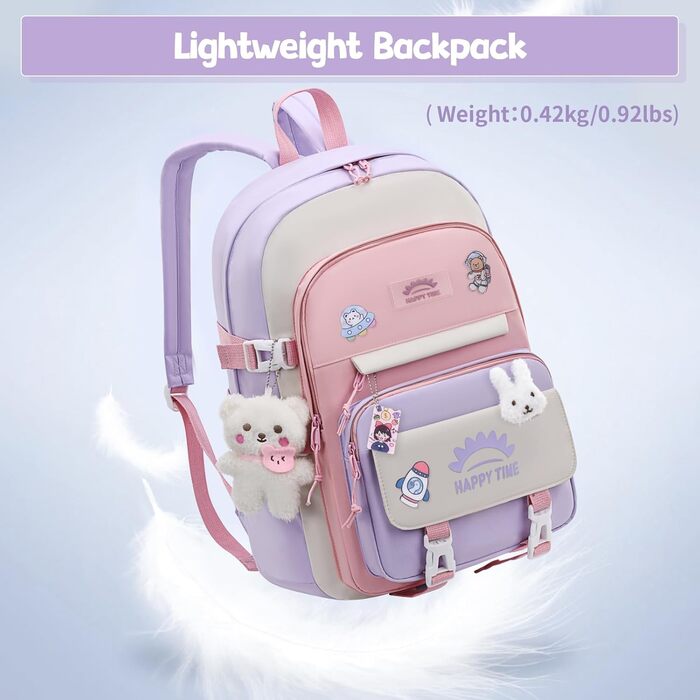 Дитячий рюкзак Tanou для дівчаток, 20 л, для школи, 3-7 клас, водонепроникний, блакитний