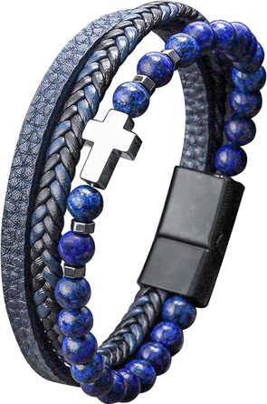 Чоловічий шкіряний браслет з хрестом, розарій, чорний/коричневий, аксесуар для чоловіків та хлопців