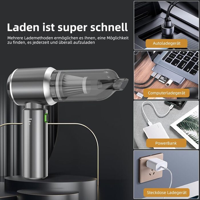 Портативний акумуляторний пилосос NVKHG 18000Pa з безщітковим мотором, 3 швидкості, для авто, дому, офісу, кухні, видалення шерсті тварин (сірий)