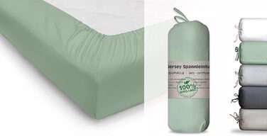 Blue Moon Bio Cotton Jersey Fitted Sheet - Fitted Sheet 160x200cm - Fitted Sheet, Fitted Sheet, Sheet 160 x 200 Organic Cotton GOTS Certified Ökotex Made in Green (Green, 140-160 x 200 cm)