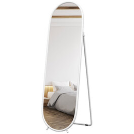 HOMCOM Full Length Mirror, 160 x 40 cm Wall Mirror with Stand, Metal Frame, Oval Standing Mirror for Living Room, Bedroom, White | Aosom