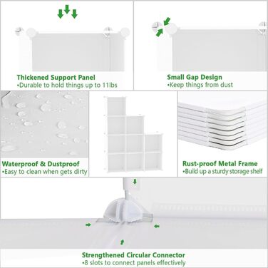 C&AHOME UPCS09M Cube Storage Organizer, 9-Cube Shelves, Closet Cabinet, DIY, Plastic, Modular Bookshelf, ideal for bedroom, living room, milky white