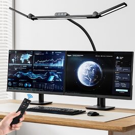 LED лампа настільна TYEE з регулюванням яскравості, 24W, 3-світлодіодний балка, 1500LM, захист очей, денне світло, з пультом дистанційного керування, 5 кольорів, 5 рівнів яскравості, для офісу та дому, чорна