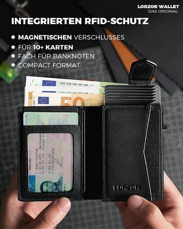 LORZOR® AirTag Wallet - Slim Wallet with Coin Pocket & RFID Protection - AirTag Wallet for Men Made of Genuine Leather - AirTag Wallet - Card Holder - Smart Wallet/Bifold Wallet for Men