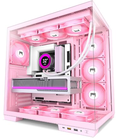 Корпус ПК ATX HYXN з 7 вентиляторами PWM ARGB, Mid Tower, Dual Chamber, Type-C, підтримка 3x360 мм кулерів (білий, рожевий)