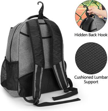 DSLEAF Tennis Bag for 2 Rackets - Backpack with Shoe Compartment - Sports Training Gym Bag for Tennis, Pickleball, Badminton, Squash - Grey