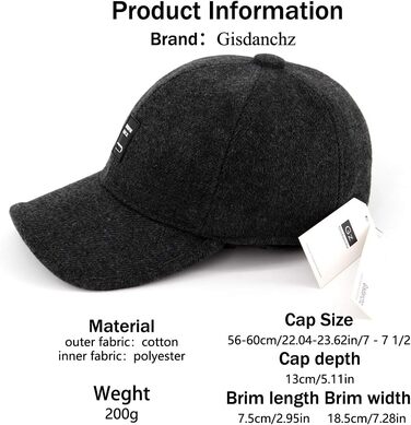 Зимові шапки Gisdanchz 7-7 1/2 з відкидними навушниками, унісекс для роботи та спорту на відкритому повітрі (Чорний)