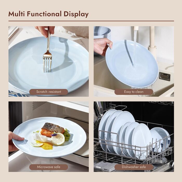 Набір посуду HIKAA на 6 осіб, 18-ти предметний сервіз з кісткового фарфору, комплект тарілок, безпечний для мікрохвильової печі та посудомийної машини, сервіз для дому, весілля, легкий та довговічний (блакитний)