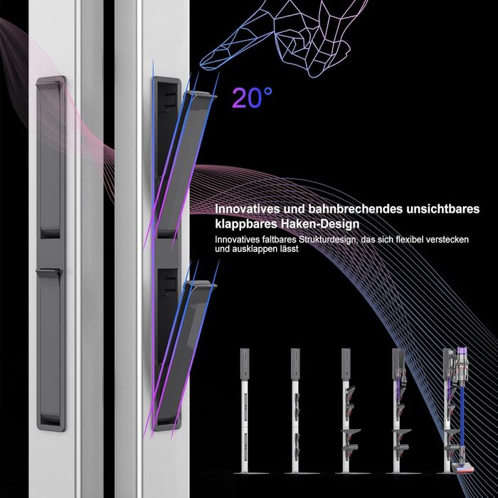 Підставка для пилососа Dyson з розкладними гачками та міцною основою з вуглецевої сталі – монтаж без свердління, компактне зберігання для всіх бездротових пилососів Dyson та аксесуарів, сірий колір