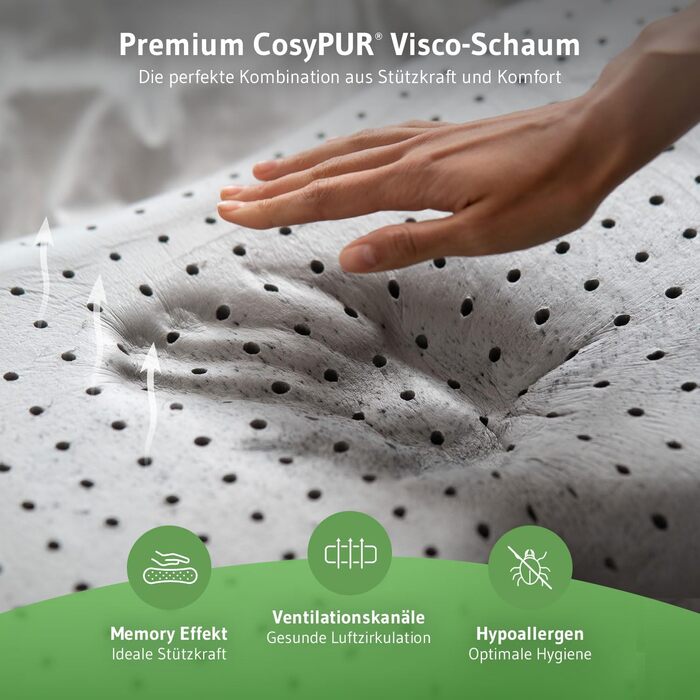 Ергономічна подушка для сну на боці ACAMAR з ефектом пам'яті (Memory Foam) та терморегулюючим чохлом з алое вера, біла