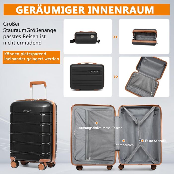 Набір валіз Joyway 5шт з жорстким корпусом, 4 колеса та TSA-замок. Включає косметичку та сумку. Білий/коричневий (Чорний/коричневий, ручна валіза 3шт)