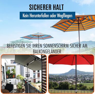KD-TECH Stable Parasol Holder - Parasol Stand for Balcony Square Railings - Secure Parasol Attachment Without Drilling