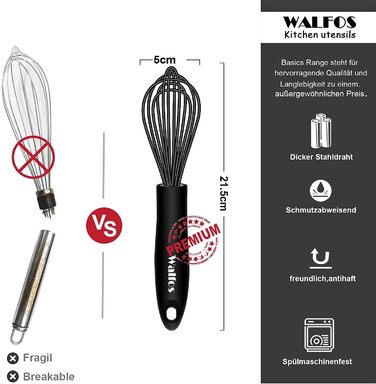 Міксер Walfos з силіконовими дрібницями, 21.5 см, чорний - для збивання, перемішування та збивання