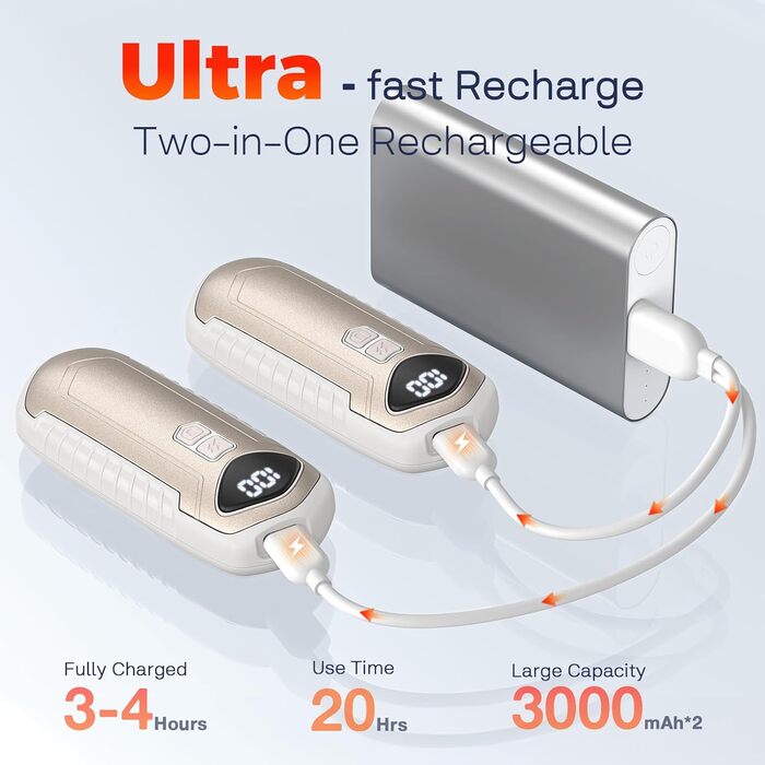 Електричні грілки для рук 2 шт., перезаряджувані, 6000mAh, компактні, надлегкі, 5 рівнів нагріву до 55°C, для кемпінгу (Хакі)