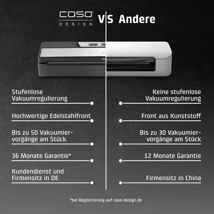 CASO VR 190 Advanced: Професійний вакуумний пакувальник з міцною зварювальною швом, 10 професійних пакети