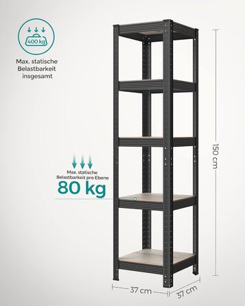 SONGMICS 5-Tier Adjustable Storage Shelf Unit - Vintage Brown & Black