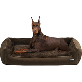 HMTOPE Dog Bed, Dog Sofa, Dog Cushion, Dog Basket, Removable and Washable, 110 x 86 x 26 cm (L 120 x W 90 x H 30 cm, Brown)