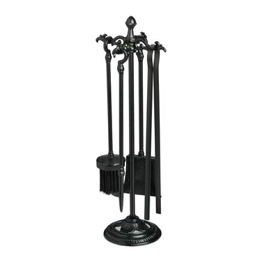 Relaxdays 5-Piece Fireplace Tool Set, Cast Iron