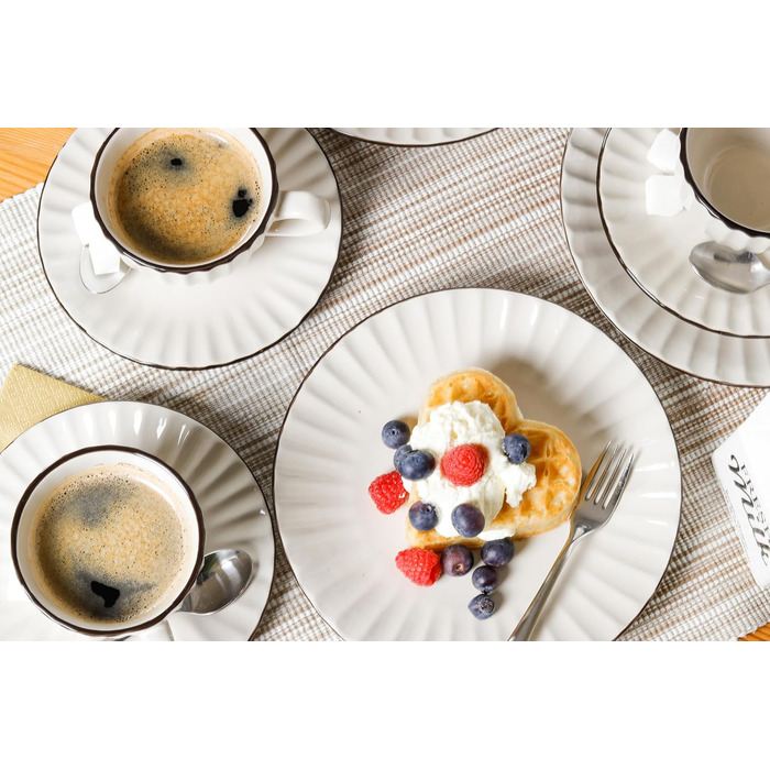 MÄSER 931967 Osita Retro Tableware Set for 6 People with Wave Design, 18-Piece Round Dinnerware Set with Dinner Plates, Dessert Plates, and Muesli Bowls, Dinnerware Set, Stoneware, Cream White Combination Service
