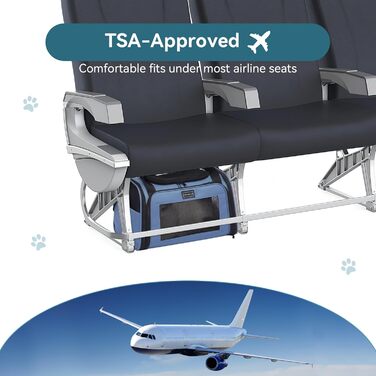 Транспортна переноска для котів та маленьких собак Petsfit, блакитна, S, з захисним ременем та розкладною матрацом