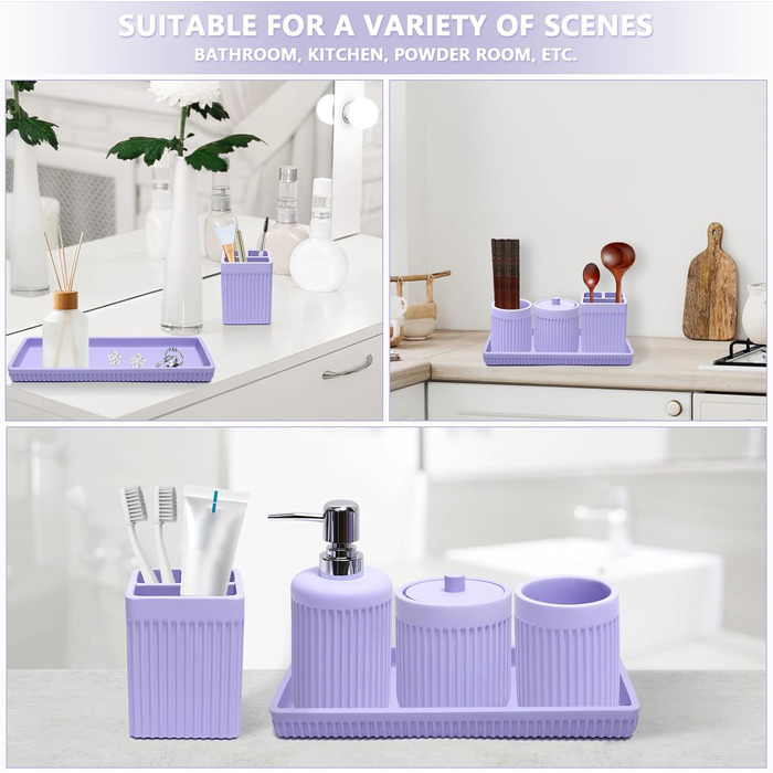 Набір аксесуарів для ванної кімнати XLHOMO з акрилу, 5 шт: дозатор для лосьйону/мила, тримач для зубних щіток, чашка для ванної, тримач для ватних паличок та піднос для туалетного столика, органайзер для дому, світло-фіолетовий