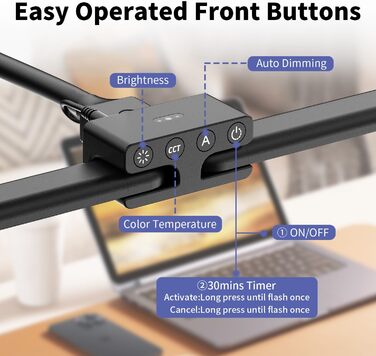 LED Desk Lamp with Adjustable Brightness, 1200 Lumens Dual Head Clamp-On for Home Office, Eye Protection Gooseneck Table Lamp, Monitor Light with 5 Color Temperature & Brightness Levels (Black Dual-Head Metal Base)