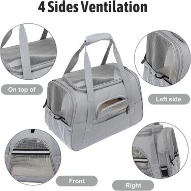 Транспортна сумка для тварин з підстилкою з флісу, для котів та маленьких собак до 10 кг, сірого кольору