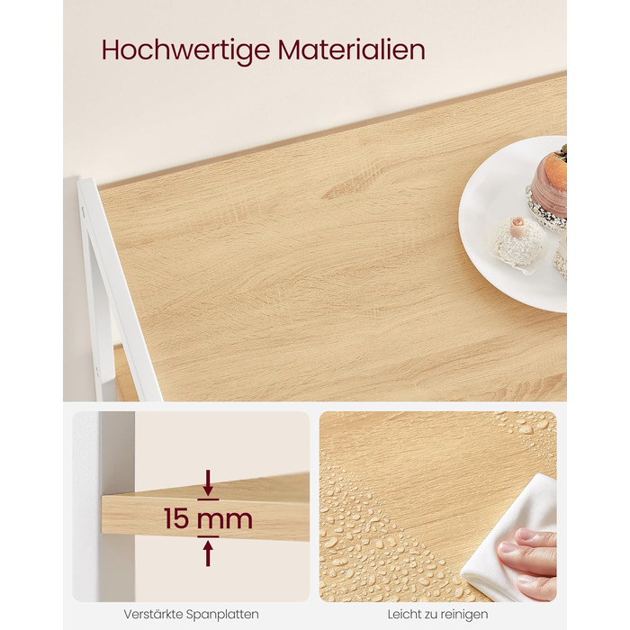 Стелаж кухонний VASAGLE з 2 металевими кошиками, стелаж-пекарня з гачками та полицями, для мікрохвильової печі, 35 x 80 x 93,5 см, золотий дуб + білий