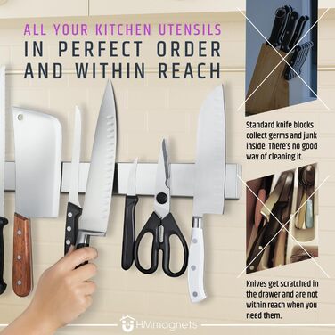 Premium 61cm Magnetic Knife Strip for Wall (Large Size) - Extra Strong Magnetic Knife Holder - Space-Saving Magnetic Knife Rail with Strong Magnetic Pull (Updated Version)