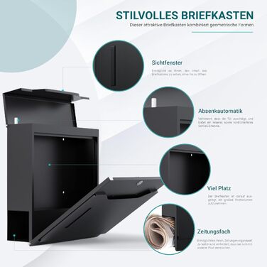 Поштовий ящик преміум класу з газетницею та оглядовим вікном, антрацит - персоналізований з іменем родини, настінний поштовий ящик