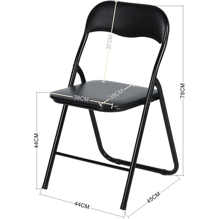 LuxNook 2 Pack PVC Folding Chair, Folding Stool with Cushion, Strong Metal Frame, Camping Chair, Foldable Chair, Office Chair, Space-Saving Desk Chair for Guest, Holds up to 150kg, 2pcs Black