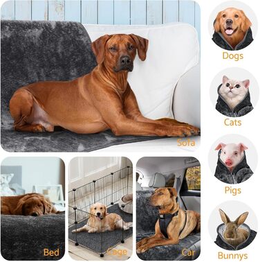 Водонепроникний коврик для собак 100x120 см - м'який, флісовий, для собак середніх порід до 16 кг, чорно-білий, підходить для вулиці та дивану