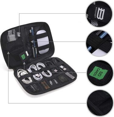 Органайзер для електроніки Bagsmart: чохол для кабелів, powerbank, USB-накопичувачів, SD-карт (рожевий/сірий)