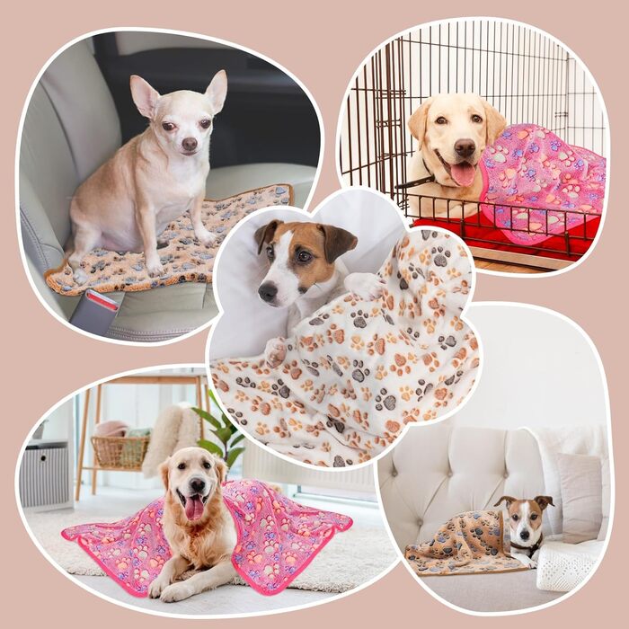 М'яка ковдра для собак та котів, 3 шт. - тепла, флісова, для собак середніх та маленьких порід (відбиток лапки)