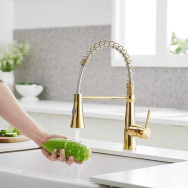 Кухонний змішувач TIMACO з поворотним гусаком 360° з нержавіючої сталі, з покриттям під золото. Кухонна арматура з гнучким шлангом, з нержавіючої сталі.