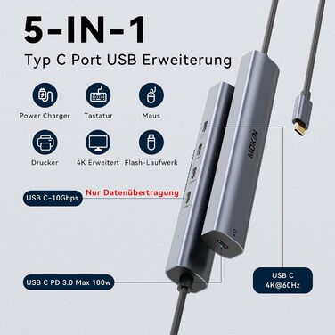 MOKiN USB-C хаб 6-в-1: HDMI 4K, 2xUSB 3.0, USB 2.0, SD/MicroSD, для MacBook, XPS та інших пристроїв