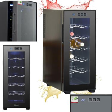 Виставковий винний холодильник Zilan на 12 пляшок, 33 літри, LED, тихий, міні-винний кліматичний шкаф з дверцятами зі скла