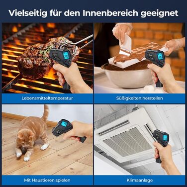 Інфрачервоний термометр ERICKHILL -50℃~600℃ безконтактний лазерний пістолет для вимірювання температури з LCD-дисплеєм, регульованою емісією - для приготування їжі/барбекю/морозильної камери/промисловості, чорний/синій, 600℃, базова версія