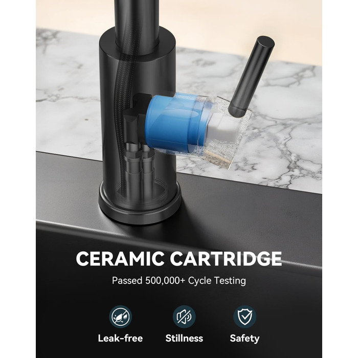 LED кухонний змішувач Warmiehomy з поворотним виливом 360°, 2 виходи, високий вигин, спіральна пружина, чорний