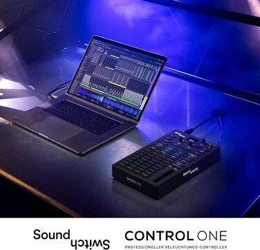 SoundSwitch Control One – Професійний контролер освітлення DMX для DJ з 3 місяцями доступу до програмного забезпечення SoundSwitch, підтримка DMX та Phillips Hue. Чорний колір