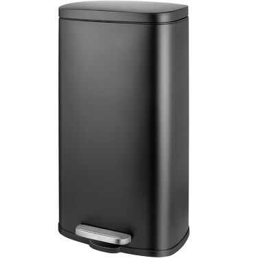 Відро для сміття LIFERUN 30л з кришкою, з м'яким закриттям, сталеве, з внутрішнім відром, для кухні, ванної кімнати, офісу, чорне