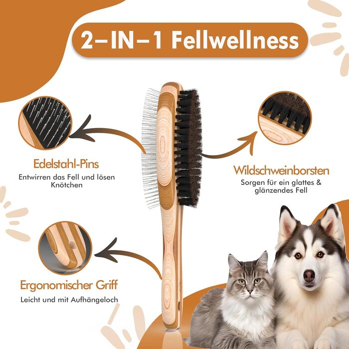 Бурштук для собак та котів 2-в-1: розчісування та вичісування | Для середньої та довгої шерсті | Гребінець для підшерстка | + Безкоштовний електронний посібник з догляду