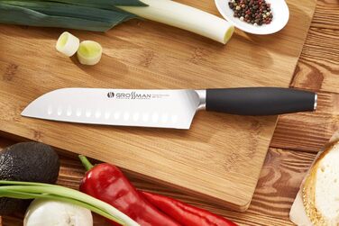 Ніж кухонний Grossman Santoku 29 см з нержавіючої сталі, ергономічна ручка