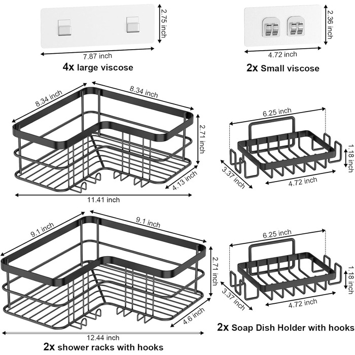 Набір з 5 полиць для душу Yazoni, самоклеючі, без свердління, нержавіюча сталь, чорний колір