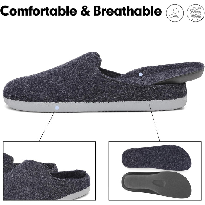 Тапочки халатні Mishansha з фетру зимові, зручні для жінок та чоловіків, розмір 36-48 (37 EU), глибокий чорний колір